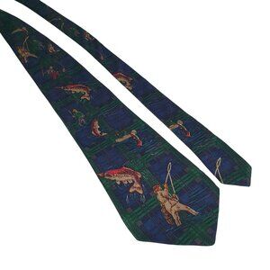 Surrey Fly Fishing Vintage Polyester Neck Tie Multicolor Pattern 56 Inches Long
